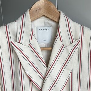 Sandro Suit, Size 36FR | Striped Cream Blazer & Pants Set